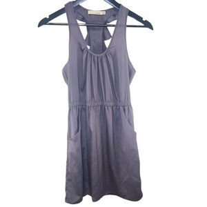 LUSH RUFFLE RACERBACK DRESS W/ POCKETS. GRAY/SMALL